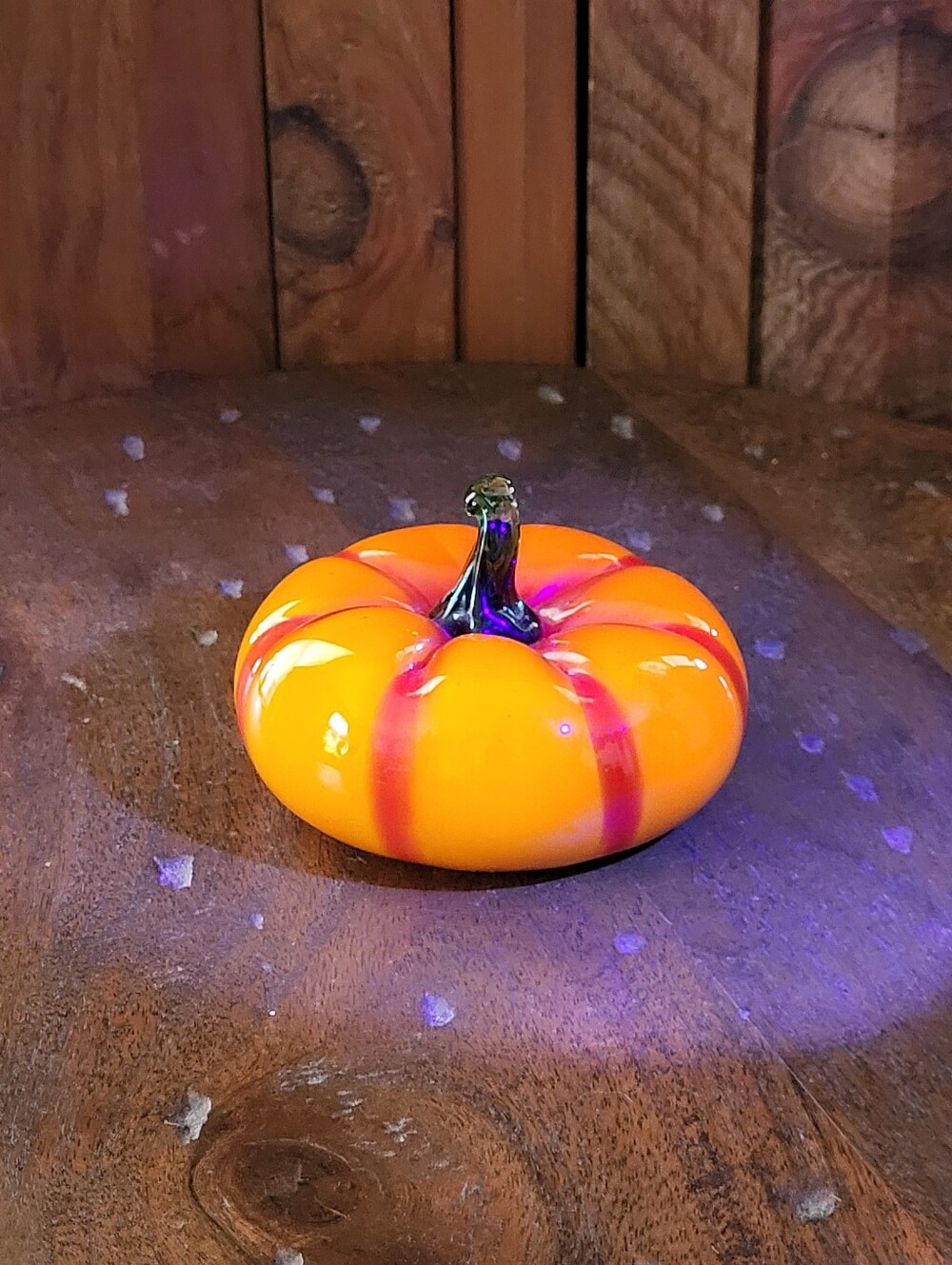 Hand-Blown Orange Glowy Glass Pumpkin - Picture 4 of 11